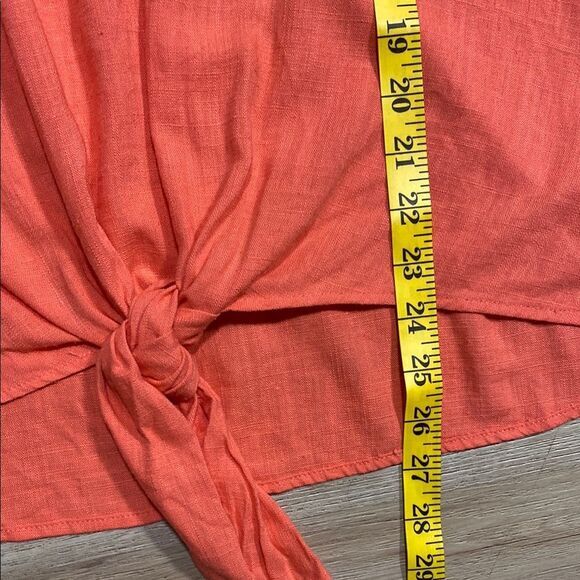 Umgee USA Linen Blend Tie Front Top Medium Orange Fringe Hem Boho Casual Blouse - Picture 9 of 10